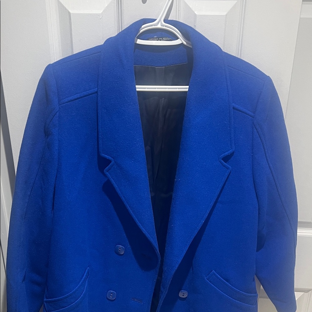 Classic Double-Breasted Wool Coat - Royal Blue